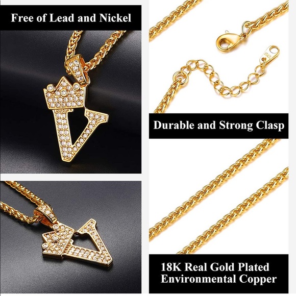 Unisex Crown Initial Necklace  18K Gold Plated - Picture 3 of 5